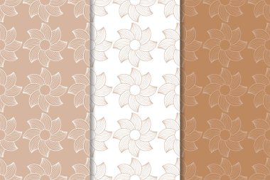 Kahverengi çiçek arka planlar. Tekstil ve duvar kağıtları için dikişsiz desen seti