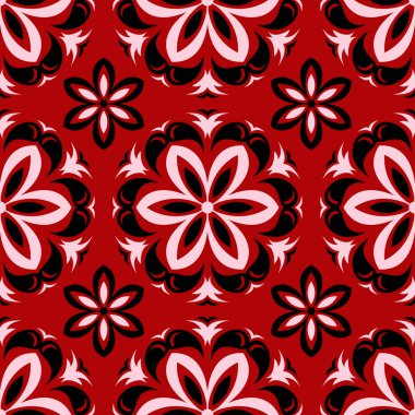 Kırmızı zemin üzerine çiçek seamless modeli. Arka plan duvar kağıtları, Tekstil ve kumaş için