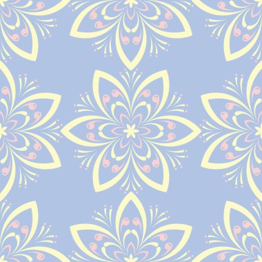 Çiçek seamless modeli. Soluk mavi arka plan duvar kağıtları, Tekstil ve kumaş için bej ve pembe çiçek öğeleri ile