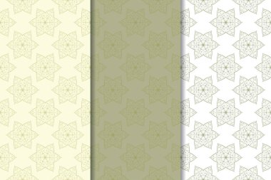 Zeytin yeşili ve beyaz çiçek arka planlar. Tekstil ve duvar kağıtları için dikişsiz desen seti