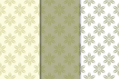 Zeytin yeşili kümesi çiçek süsler. Tekstil ve duvar kağıtları için dikişsiz desen