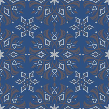 Sorunsuz arka plan. Mavi ve gri çiçek desenli duvar kağıdı, Tekstil ve kumaş için