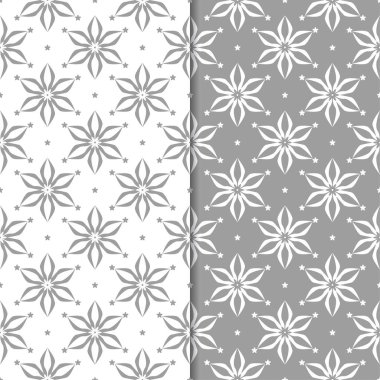 Beyaz ve gri çiçek arka planlar. Tekstil ve duvar kağıtları için dikişsiz desen seti