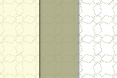 Zeytin yeşili ve beyaz geometrik süsler. Web, Tekstil ve duvar kağıtları için dikey Dikişsiz desen seti