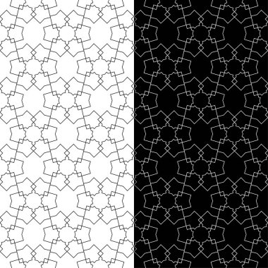 Siyah ve beyaz geometrik süsler. Web, Tekstil ve duvar kağıtları için dikişsiz desen seti