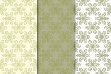 Zeytin yeşili kümesi çiçek süsler. Tekstil ve duvar kağıtları için dikişsiz desen