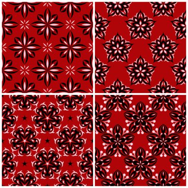 Kırmızı sorunsuz arka plan duvar kağıtları, Tekstil ve kumaş için siyah ve beyaz çiçek desenleri ile