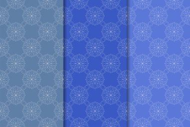 Mavi çiçekli süs tasarım kümesi. Duvar kağıtları ve kumaşlar için dikey Dikişsiz desen