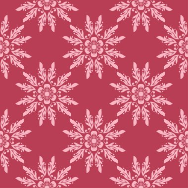 Kırmızı zemin üzerine çiçek süsleme. Tekstil ve duvar kağıtları için seamless modeli