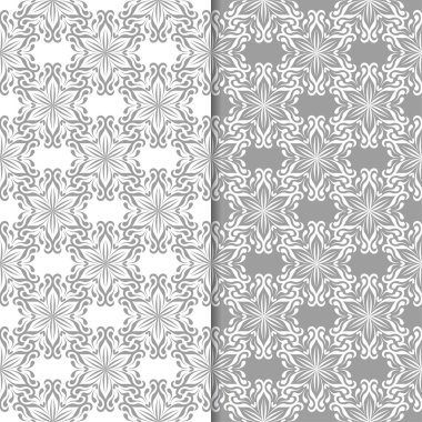 Beyaz ve gri çiçek arka planlar. Tekstil ve duvar kağıtları için dikişsiz desen seti