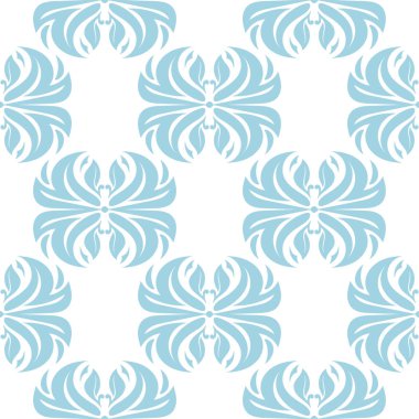 Beyaz zemin üzerine mavi çiçek süsleme. Tekstil ve duvar kağıtları için seamless modeli