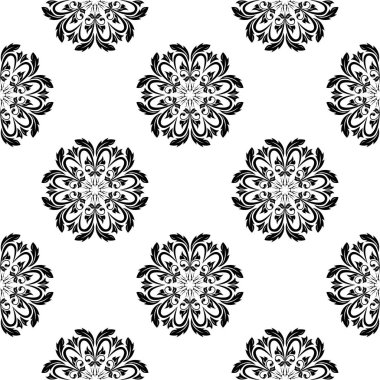 Siyah ve beyaz çiçek süsleme. Tekstil ve duvar kağıtları için seamless modeli