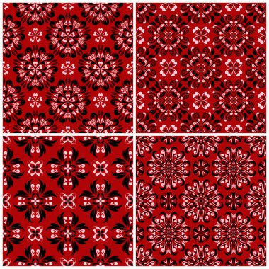 Kırmızı sorunsuz arka plan duvar kağıtları, Tekstil ve kumaş için siyah ve beyaz çiçek desenleri ile