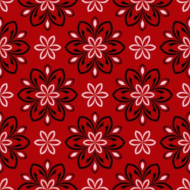 Çiçek sorunsuz arka plan. Kırmızı siyah ve beyaz çiçek deseni. Duvar kağıtları ve tekstil tasarımı için