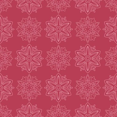 Kırmızı zemin üzerine çiçek süsleme. Tekstil ve duvar kağıtları için seamless modeli