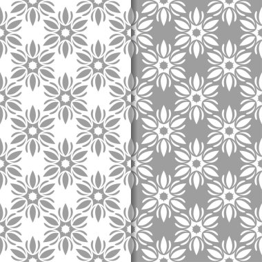 Beyaz ve gri arka plan çiçek kümesi. Tekstil ve duvar kağıtları için dikişsiz desen