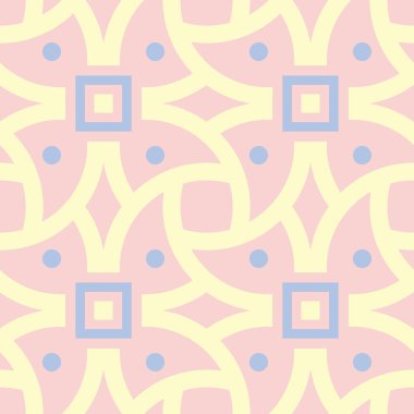 Geometrik pembe renkli Dikişsiz desen duvar kağıtları, Tekstil ve kumaş için mavi ve bej elemanları ile