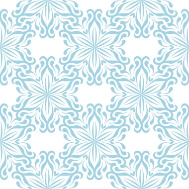 Beyaz zemin üzerine mavi çiçek süsleme. Tekstil ve duvar kağıtları için seamless modeli