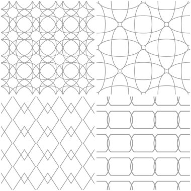 Geometrik desenler. Işık gri ve beyaz sorunsuz arka planlar kümesi. Vektör çizim