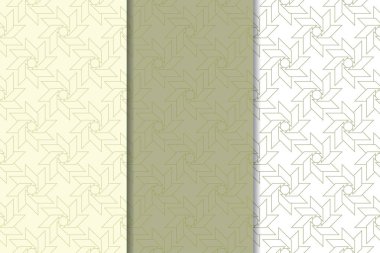 Geometrik süsler kümesi. Zeytin yeşili ve beyaz Dikişsiz desen web, Tekstil ve duvar kağıtları için