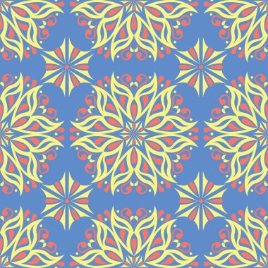 Çiçek seamless modeli. Mavi arka plan duvar kağıtları, Tekstil ve kumaş için renkli çiçek öğeleri ile