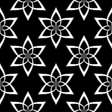 Siyah arka plan üzerine beyaz çiçek tasarım. Tekstil ve duvar kağıtları için seamless modeli