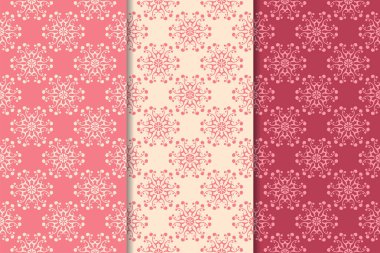 Kırmızı çiçekli süsler kümesi. Kiraz pembe dikey Dikişsiz desen. Duvar kağıdı arka plan