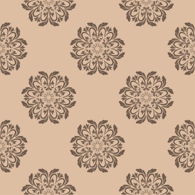 Kahverengi ve bej çiçekli süs. Tekstil ve duvar kağıtları için seamless modeli