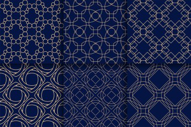 Kesintisiz geometrik desenler. Tekstil, kumaş veya duvar kağıtları koleksiyonu sarı ve mavi arka