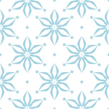 Beyaz zemin üzerine mavi çiçek süsleme. Tekstil ve duvar kağıtları için seamless modeli