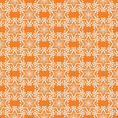 Turuncu zemin üzerine beyaz çiçek süsleme. Tekstil ve duvar kağıtları için seamless modeli