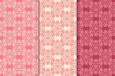 Kırmızı çiçekli süsler kümesi. Kiraz pembe dikey Dikişsiz desen. Duvar kağıdı arka plan