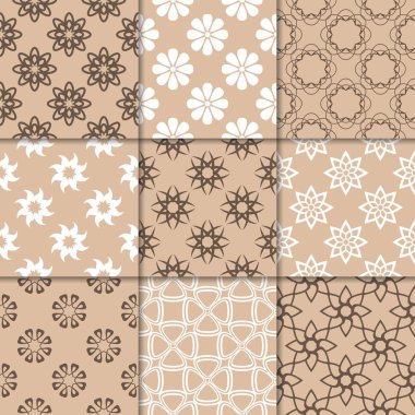 Kahverengi Bej çiçekli süsler. Kağıt için dikişsiz desen koleksiyonu Tekstil