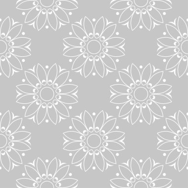 Gri arka plan üzerinde beyaz çiçek tasarım. Tekstil ve duvar kağıtları için seamless modeli