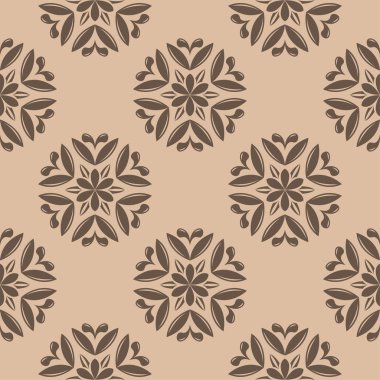 Bej renkli arka plan üzerinde kahverengi çiçek süs tasarım. Tekstil ve duvar kağıtları için seamless modeli