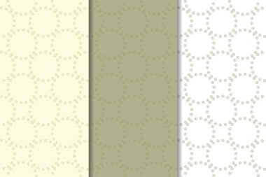 Zeytin yeşili ve beyaz geometrik süsler. Web, Tekstil ve duvar kağıtları için dikey Dikişsiz desen seti