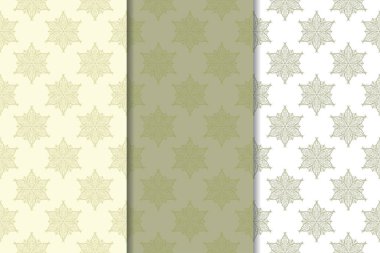 Zeytin yeşili çiçek arka planlar. Tekstil ve duvar kağıtları için dikişsiz desen seti