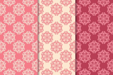 Kırmızı çiçekli süsler kümesi. Kiraz pembe dikey Dikişsiz desen. Duvar kağıdı arka plan