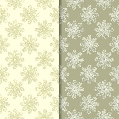 Zeytin yeşili çiçek arka planlar. Tekstil ve duvar kağıtları için dikişsiz desen seti