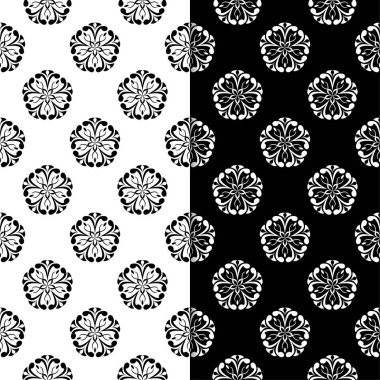 Siyah ve beyaz çiçek arka planlar. Tek renkli Dikişsiz desen Tekstil ve duvar kağıtları için set