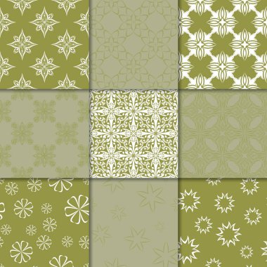 Zeytin Yeşil çiçekli süsler. Kağıt için dikişsiz desen koleksiyonu Tekstil