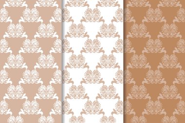 Kahverengi çiçek arka planlar. Tekstil ve duvar kağıtları için dikişsiz desen seti