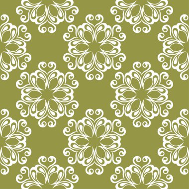 Beyaz çiçek zeytin yeşil zemin üzerine. Tekstil ve duvar kağıtları için seamless modeli
