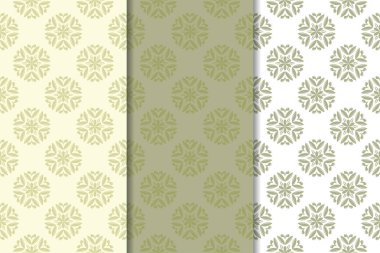 Zeytin yeşili çiçek desenleri. Tekstil ve duvar kağıtları için dikişsiz desen seti