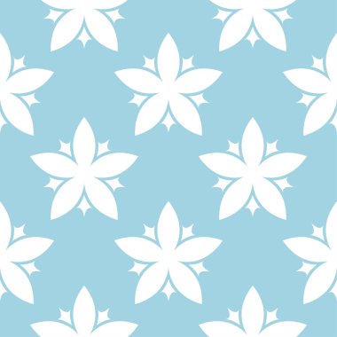 Mavi zemin üzerine beyaz çiçek süsleme. Tekstil ve duvar kağıtları için seamless modeli