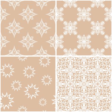 Çiçek desenleri. Sorunsuz arka plan bej ve beyaz dizi. Vektör çizim