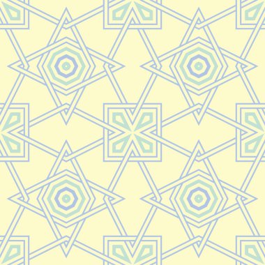 Geometrik seamless modeli. Bej renkli arka plan duvar kağıtları, Tekstil ve kumaş için mavi ve yeşil öğeleri ile