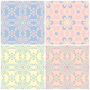 Soluk renkli kesintisiz arka plan duvar kağıtları, Tekstil ve kumaş çiçek desenleri ile set