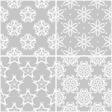 Çiçek desenleri. Tek renkli kesintisiz arka plan gri ve beyaz dizi. Vektör çizim