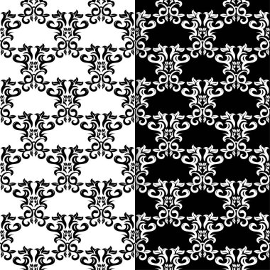 Siyah ve beyaz çiçek arka planlar. Tekstil ve duvar kağıtları için sorunsuz tasarım kümesi